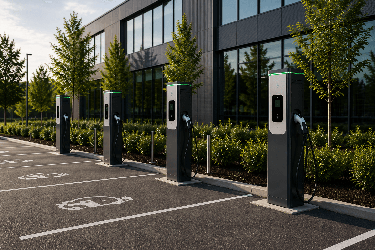 Commercial EV chargers installed at a business premises