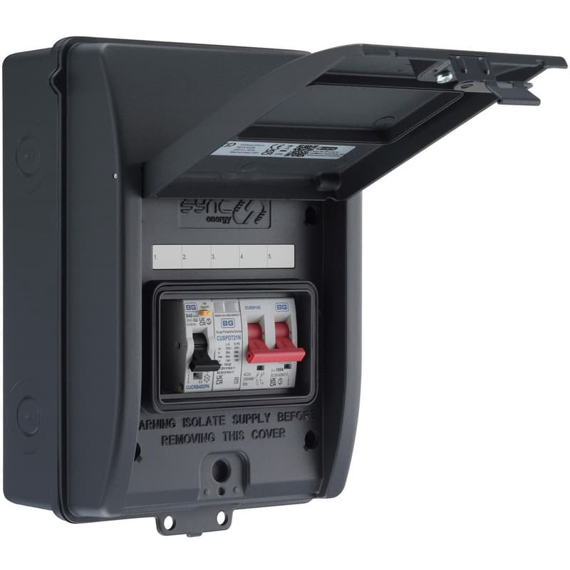 Consumer unit showing dedicated EV charger circuit protection